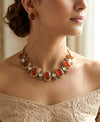 AZA Sabyasachi inspired deep amber cabochon natural gemstones necklace with studs, Indian traditional jewelry,