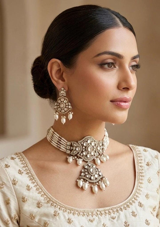ARLINA White Kundan Necklace Set