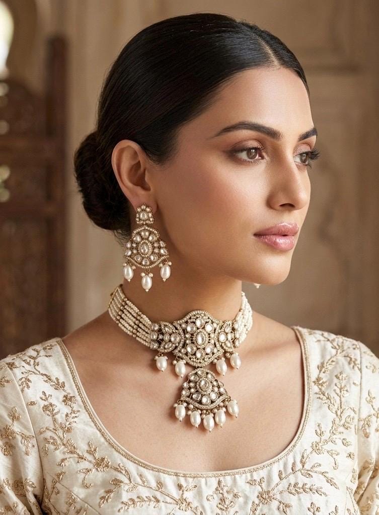 ARLINA White Kundan Necklace Set