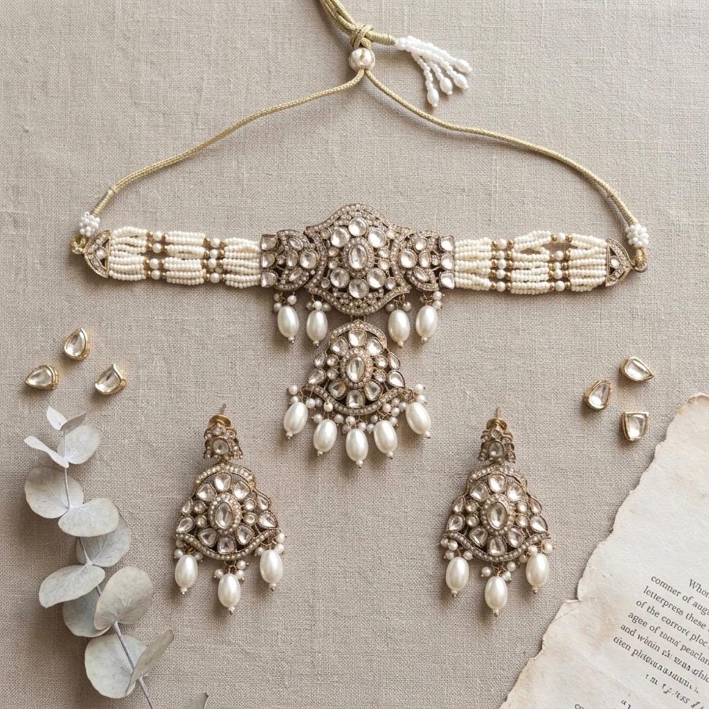 ARLINA White Kundan Necklace Set