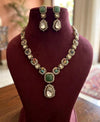 ROOHI Sabyasachi inspired multicoloured cabochon natural gemstones necklace with matching earrings,Indian traditional Navratna style jewelry