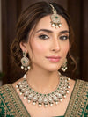 AYANA Green Kundan and moissanite replica necklace set with Maangtika, Indian Pakistani traditional green colour wedding bridal jewelry