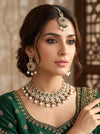 AYANA Green Kundan and moissanite replica necklace set with Maangtika, Indian Pakistani traditional green colour wedding bridal jewelry