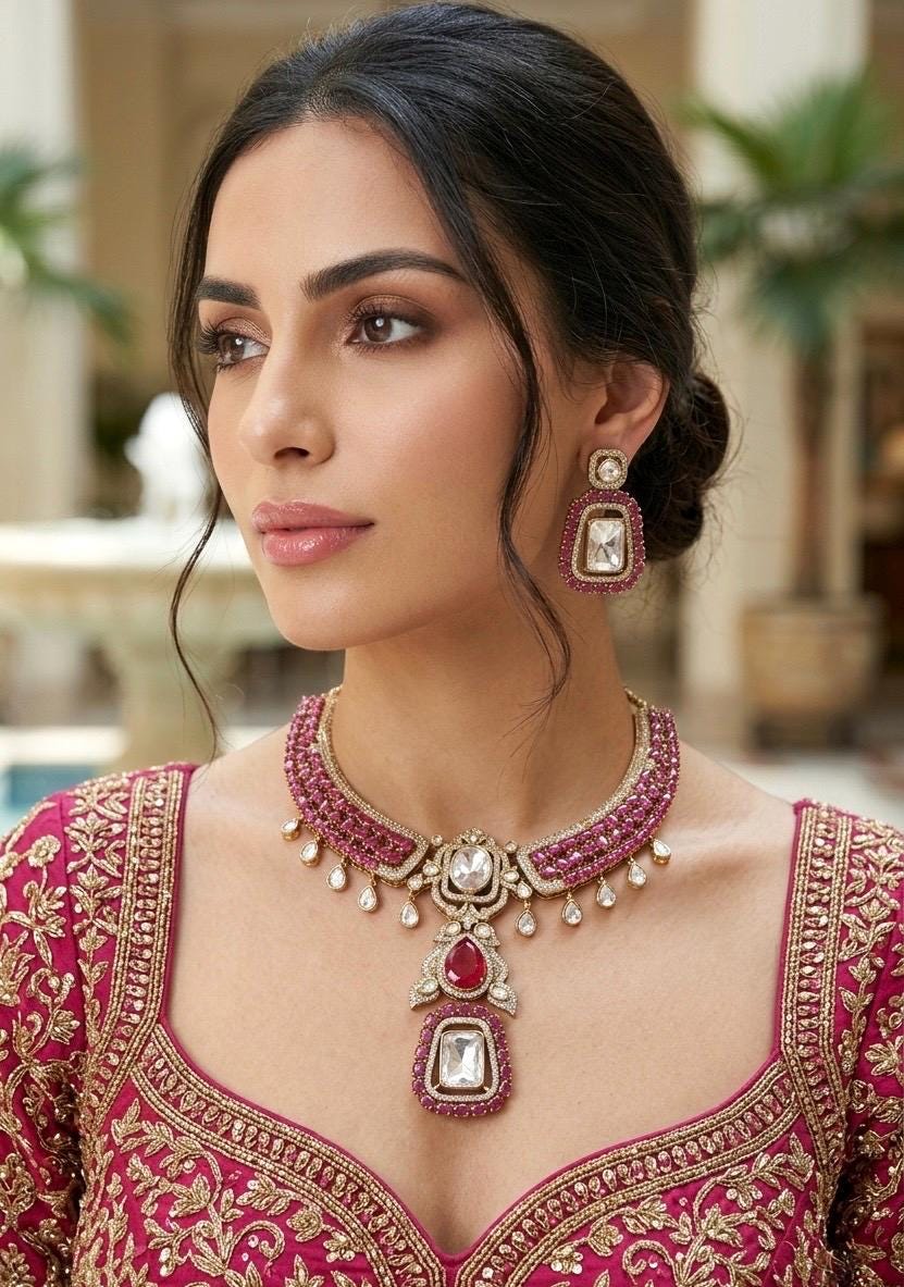 AMAIRA Ruby Kundan Necklace Set
