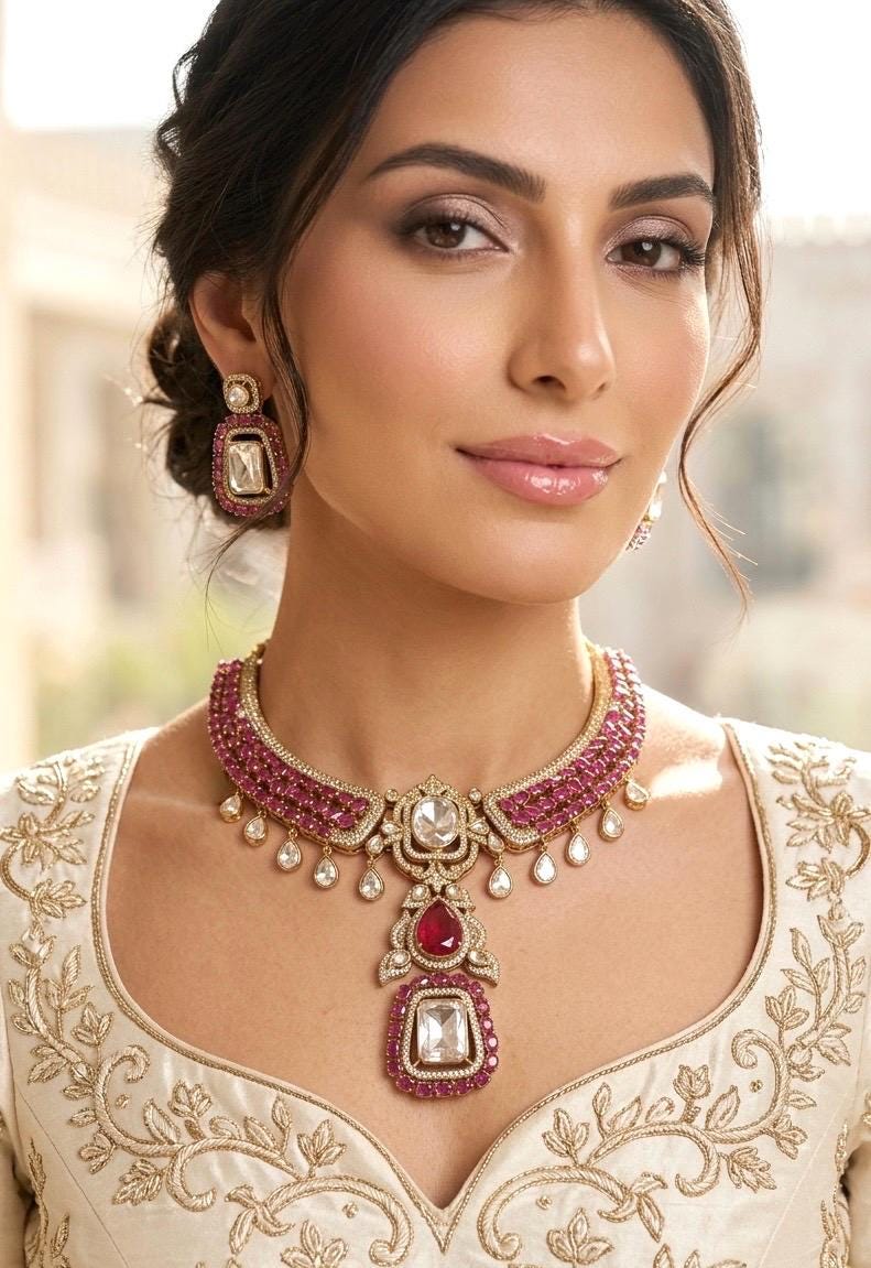 AMAIRA Ruby Kundan Necklace Set