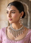 ZUBAIRA Light Pink kundan necklace  set in Victorian style, Indian Pakistani wedding bridal jewellery, Maangtika included