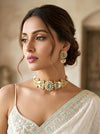 NIYA Mint pink Sabyasachi inspired  kundan choker with Earrings, Indian Pakistani traditional wedding jewelry, mint pink colour necklace set