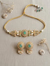 NIYA Mint pink Sabyasachi inspired  kundan choker with Earrings, Indian Pakistani traditional wedding jewelry, mint pink colour necklace set