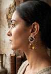 AMELIA Sabyasachi inspired Deep yellow  earrings in antique matt gold finish, Indian fusion earrings , indo western jewelry