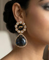 AMELIA Sabyasachi inspired Deep midnight blue earrings in antique matt gold finish, Indian fusion earrings , indo western jewelry