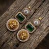 MIA Sabyasachi inspired emerald green earrings in antique gold matt finish , Indian fusion earrings , indo western jewelry
