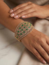 TIA green stones bracelet in antique golden polish,cz zircon openable bracelet,American diamond green colour bangle bracelet