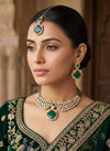 ROHIKA Emerald green colour hasli style kundan necklace set with maangtika, Indian  pakistani traditional and festive jewelery