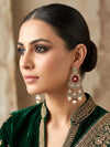TAIMA Royal look Ruby red and mint enamel and pearl chandbali earrings, Indian Pakistani meenakari jewelry
