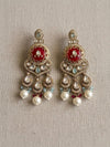 TAIMA Royal look Ruby red and mint enamel and pearl chandbali earrings, Indian Pakistani meenakari jewelry