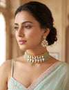 KUSUM Mint kundan and polki Choker necklace with matching earrings ,Indian Pakistani wedding and festive jewelry