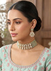 KUSUM Mint kundan and polki Choker necklace with matching earrings ,Indian Pakistani wedding and festive jewelry