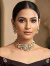 NIYA Sabyasachi inspired clear stones kundan choker with Earrings, Indian Pakistani traditional wedding jewelry,colourless necklace set