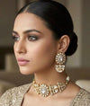 NIYA Sabyasachi inspired clear stones kundan choker with Earrings, Indian Pakistani traditional wedding jewelry,colourless necklace set