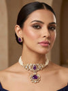 KOMAL Victorian look Purple Doublet Stone kundan Necklace Set with Earrings,,Indian Pakistani wedding and festive jewelry