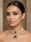 KOMAL Victorian look Purple Doublet Stone kundan Necklace Set with Earrings,,Indian Pakistani wedding and festive jewelry