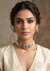 SAADIYA Premium quality soft mint and deep ruby pink colour kundan and polki choker necklace set in doublet stone, Indian pakistani jewelery