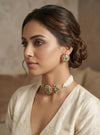 SAADIYA Premium quality soft mint and deep ruby pink colour kundan and polki choker necklace set in doublet stone, Indian pakistani jewelery