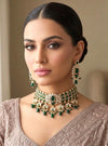 IVARA Emerald green kundan choker necklace set,Indian Pakistani green colour wedding bridal and festive jewelery