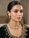 ESHAL clear stones cz zircon sleek necklace with matching earrings, Indian ethnic jewelry in matt gold polish
