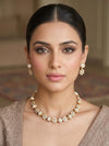 ESHAL clear stones cz zircon sleek necklace with matching earrings, Indian ethnic jewelry in matt gold polish