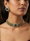 KAYNA Emerald green kundan choker necklace set,Indian Pakistani green colour wedding bridal and festive jewelery