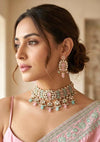 IVARA Pink mint kundan choker necklace set,Indian Pakistani pink mint colour wedding bridal and festive jewelery