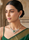 SAHAR Emerald Green cz Real diamond look gold silver finish American Diamond Necklace Set, Indian Pakistani  wedding and festive jewelry