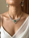 SAHAR Emerald Green cz Real diamond look gold silver finish American Diamond Necklace Set, Indian Pakistani  wedding and festive jewelry