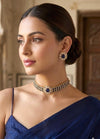 KAYNA Navy blue kundan choker necklace set,Indian Pakistani blue colour wedding bridal and festive jewelery