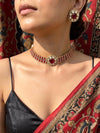 KAYNA Ruby red kundan choker necklace set,Indian Pakistani red colour wedding bridal and festive jewelery