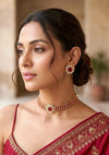 KAYNA Ruby red kundan choker necklace set,Indian Pakistani red colour wedding bridal and festive jewelery