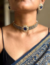 KAYNA Navy blue kundan choker necklace set,Indian Pakistani blue colour wedding bridal and festive jewelery