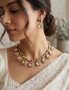 AYSHA Gold Finish Green colour  Polki Kundan Wedding Jewelry Necklace Set with Earrings,indian wedding jewelry,indian traditional jewellery