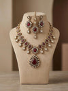 ZEYA Ruby red Kundan and cz zircon Choker necklace earrings and maangtika,Indian Pakistani traditional jewelery in Victorian style