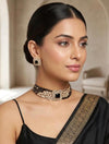 SHAZA Black Victorian style  kundan choker set,cz Indian Pakistani black colour wedding and festive jewelry