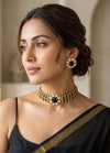 KAYNA black kundan choker necklace set with matching studs ,Indian Pakistani black colour traditional and festive jewelery