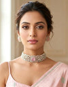 SHAZA pink kundan choker set with mint stones and matt gold polish ,cz Indian Pakistani wedding and festive jewelry