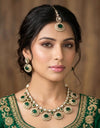 DIVYA Emerald Green kundan and moissanite replica necklace set with maangtika ,Indian Pakistani wedding jewelry in antique golden polish