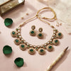 DIVYA Emerald Green kundan and moissanite replica necklace set with matching earrings,Indian Pakistani wedding jewelry in antique golden pol