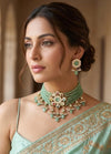PARWEEN Sabyasachi inspired mint and golden Fusion Kundan choker set, necklace set, indian wedding Rajwada jewelry/ pakistani jewelry