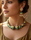 KANIKA Emerald Green Meenakari hasli  necklace with matching jhumka earrings, Indian traditional and festive jewelry, Rajwada jewelry