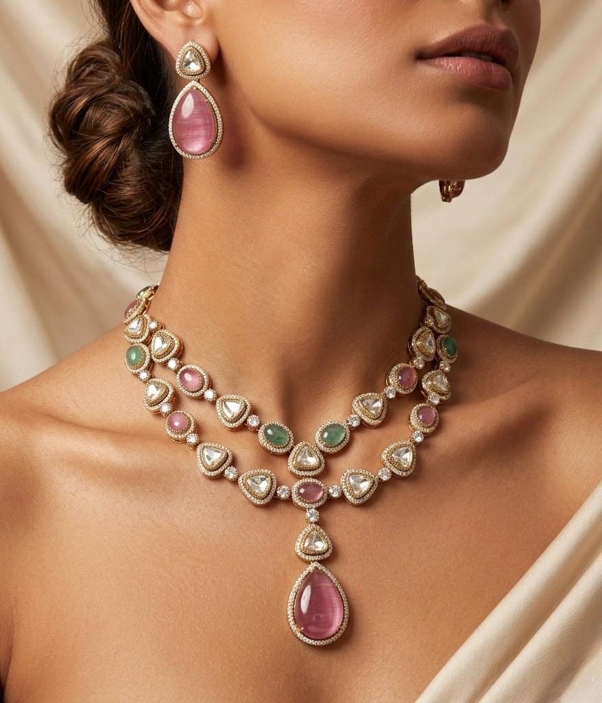 SHRIYA Mint Pink Necklace Set