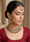 ZAKIRA Deep Ruby cz kundan and moissanite replica Necklace set with maangtika , Indian Pakistani wedding bridal jewelry