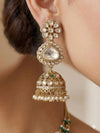 ILISHA Emerald green Kundan and moissanite replica two layer necklace set with Maangtika, Indian Pakistani wedding and festive jewelry